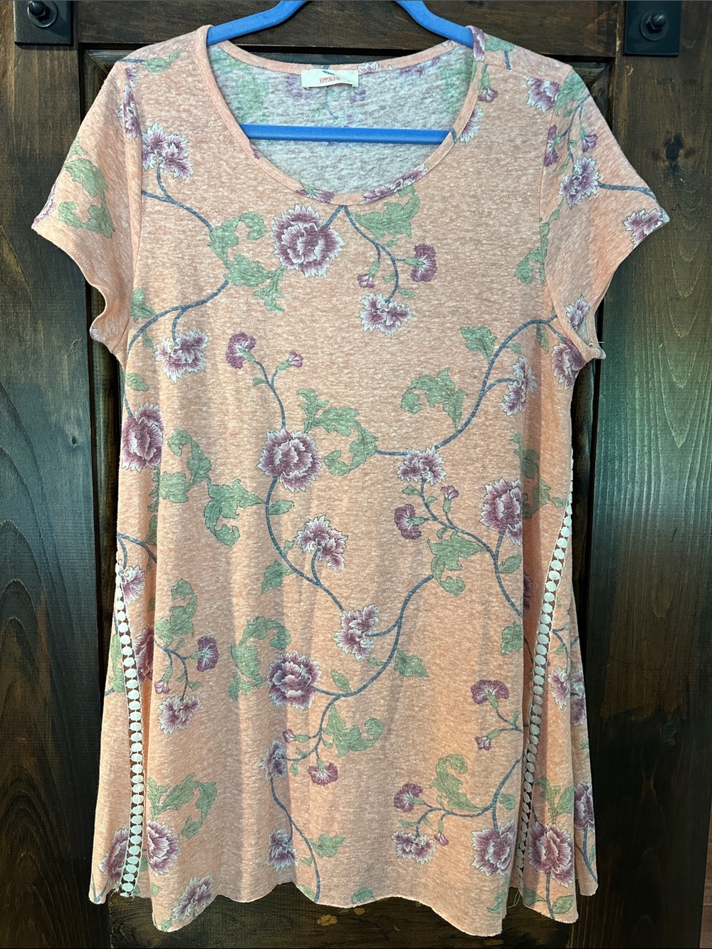 Hummingbird Peach Floral Short-Sleeve Swing Tunic